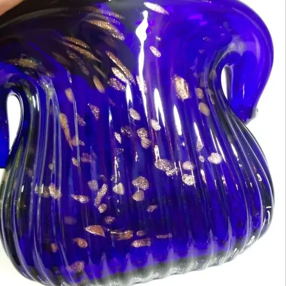 Cobalt art glass gold specks heavy unusual vase